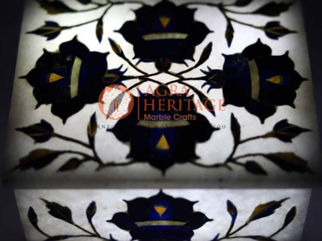 Marble Vintage Box Lapis Pietradura Floral Art